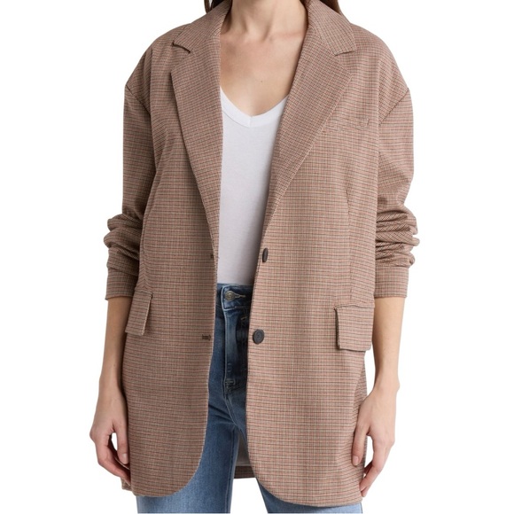 Free People Jackets & Blazers - Free People oversized checked blazer in taupe plaid